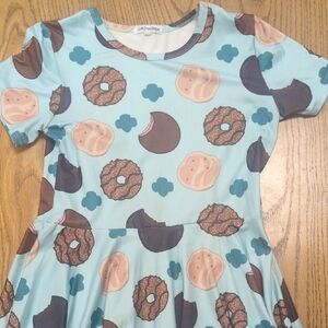 Donut Print Kids Dress - Light Blue
